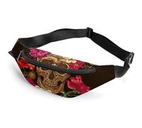 Qjjinxior Waist Bag, Floral Sugar Skull Day of The Dead Bumbag, Adjustable Fanny Pack for Running Walking Hiking