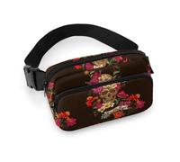 Qjjinxior Waist Bag, Floral Sugar Skull Day of The Dead Bumbag, Adjustable Fanny Pack for Running Walking Hiking