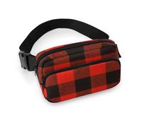 Qjjinxior Waist Bag, Red Black Buffalo Check Bumbag, Adjustable Fanny Pack for Running Walking Hiking
