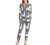 Qjjinxior Woman's Crew Neck Pyjamas Set, Alpaca Pyjamas for Women, Women's Pajamas with Pockets