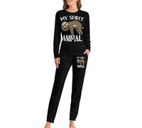 Qjjinxior Woman's Crew Neck Pyjamas Set, My Sprirt Animal Sloth Pyjamas for Women, Women's Pajamas with Pockets