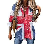 Qjjinxior Womens Blouse, Vintage Union Jack British Flag Long Sleeve Shirt, Button Down Shirt for Work Party