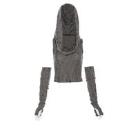 QJK Hooded Tops Off Shoulder Tops Hooded Shirt Tight Top Women Crop Top with Sleeve Gothic Top Bodycon Top, Grey, S