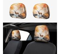 QJKFDHG Customized Funny Car Accessories 2 pcs- Unique Design Seat Covers, Neck Pillow, and Headrest Cover Set for Most Cars - Perfect Christmas and Wedding Gifts AutumnDeerReflection