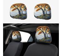QJKFDHG Customized Funny Car Accessories 2 pcs- Unique Design Seat Covers, Neck Pillow, and Headrest Cover Set for Most Cars - Perfect Christmas and Wedding Gifts Beautiful trees in autumn