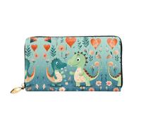 QJKFDHG DinoDuoBlossoms Print Wallet for Travel, Leather Wallet with Zipper | Microfiber Leather, Large Capacity For Passport, Cards, Cash, Checkbook, Phone; Zipper Closure, Great Gift For Men And Women