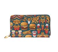 QJKFDHG FastFoodPattern Print Wallet for Travel, Leather Wallet with Zipper | Microfiber Leather, Large Capacity For Passport, Cards, Cash, Checkbook, Phone; Zipper Closure, Great Gift For Men And Women