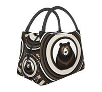 QJKFDHG Portable Lunch Bag, Tote Print Concentric Circles Brown Bear