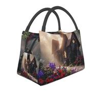 QJKFDHG Portable Lunch Bag, Tote Print Enchanted Flower Cottage