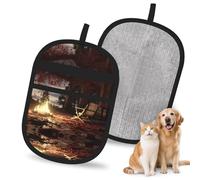 QJKFDHG The fire pit in the destroyed library Electrostatic Pet Hair Removal Gloves, Reusable Magic Brush for Dog & Cat Hair | Fur Remover for Couch, Carpet, Car Seat & Clothing