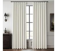QJmydeco Beige White Linen Full Blackout Curtains 84 Inches Long, Viral Pinch Pleated Curtains with Hooks Thermal Insulated Boho Drapes for Living Room/Bedroom Window Treatment (40" Wx84 Lx2 Panels)
