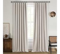 QJmydeco Black Out 96 Inch Long Boho Curtains 2 Panel Set, Farmhouse Curtains for Living Room Darkening/Thermal/Noise Reduction Textured Flax Linen Drape 8ft Hook&Ring Included Birch Off White 50"x96"