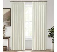 QJmydeco Elegant Custom Curtains for Windows 86 Inches Long, Neutral Viral Blackout Linen Floor to Ceiling Curtains with Hook for Living Room Bedroom Thermal Cancelling Heavy Drapes 2 Panels