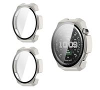 QJONSIU Case Compatible with Amazfit Balance 3 with Built in Tempered Glass, 2 Pack All Around PC Anti-Scratch Protective-White