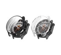 QJONSIU Case Compatible with OnePlus Watch 3 with Built in Screen Protector, [2-Pack] [Anti-Scratch] Electroplated Soft TPU Thin Cover for OnePlus Watch 3-Black Clear