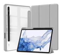 QJONSIU Case Compatible with Samsung Galaxy Tab S11, Stand Feature Ultra Thin Soft TPU Smart Cover with Auto Sleep Wake, Clear Acrylic Back-Gray