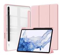 QJONSIU Case Compatible with Samsung Galaxy Tab S11 Ultra, Stand Feature Ultra Thin Soft TPU Smart Cover with Auto Sleep Wake, Clear Acrylic Back-Pink