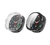 QJONSIU Case Compatible with Samsung Galaxy Watch 8 44mm with Built in Screen Protector, 2 Pack Anti-Scratch Electroplated Soft TPU Thin Cover-Black Clear