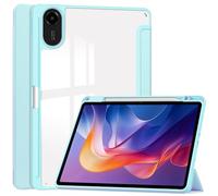 QJONSIU Case Compatible with Xiaomi Redmi Pad 2 2025, Stand Feature Ultra Thin Soft TPU Smart Cover with Auto Sleep Wake, Clear Acrylic Back-Sky blue