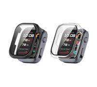 QJONSIU Case for Huawei Watch D3, Anti-Scratch, 2 Pack, Black Clear | Built in 9H Tempered Glass Film, Hard PC, All Around Protective