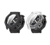 QJONSIU Hard PC Case Compatible with Amazfit T-Rex 3 Pro with Built in Tempered Glass, 2 Pack All Around Anti-Scratch Protective Case-Black Clear
