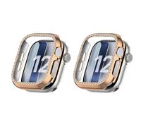 QJONSIU Hard PC Case Compatible with Apple Watch Series 12 47mm, 2 Pack Anti-Scratch Protective Cover Bling Diamond-Rose Gold
