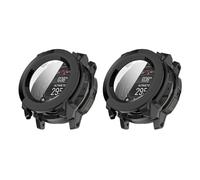 QJONSIU Hard PC Case Compatible with Garmin instinct 3 45mm with Built in Tempered Glass, 2 Pack All Around Anti-Scratch Protective Case-Black