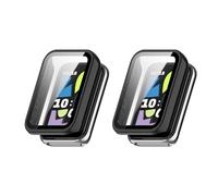 QJONSIU Hard PC Case Compatible with Honor Band 10 with Built in Tempered Glass, 2 Pack All Around Anti-Scratch Protective Case-Black