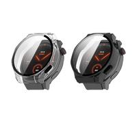 QJONSIU Hard PC Case Compatible with Honor Watch 5 Ultra with Built in Tempered Glass, 2 Pack All Around Anti-Scratch Protective Case-Black Clear