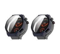 QJONSIU Hard PC Case Compatible with Honor Watch 5 Ultra with Built in Tempered Glass, 2 Pack All Around Anti-Scratch Protective Case-Blue