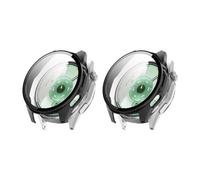 QJONSIU Hard PC Case Compatible with Huawei Watch GT 6 46mm with Built in Tempered Glass, 2 Pack All Around Anti-Scratch Protective Case-Black