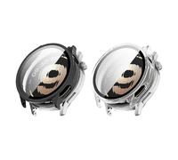 QJONSIU Hard PC Case Compatible with OnePlus Watch Lite with Built in Tempered Glass, 2 Pack All Around Anti-Scratch Protective Case-Black Clear