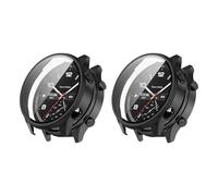 QJONSIU Hard PC Case Compatible with Oppo Watch Sport with Built in Tempered Glass, 2 Pack All Around Anti-Scratch Protective Case-Black