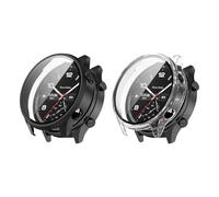 QJONSIU Hard PC Case Compatible with Oppo Watch Sport with Built in Tempered Glass, 2 Pack All Around Anti-Scratch Protective Case-Black Clear