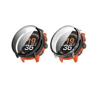 QJONSIU Hard PC Case Compatible with Suunto Run with Built in Tempered Glass, 2 Pack All Around Anti-Scratch Protective Case-Black Clear