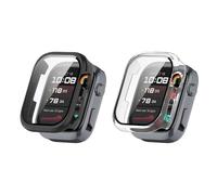 QJONSIU Hard PC Case for Huawei Watch D2 with Built in Tempered Glass, [2-Pack] All Around Anti-Scratch Protective Case Compatible with Huawei Watch D2-Black Clear