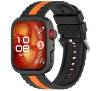 QJONSIU Silicone Strap Compatible with Huawei Watch Fit 5/Fit 5 Pro, Breathable Soft Sport Replacement Strap, Two-tone Design, Adjustable-Black Orange