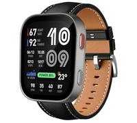 QJONSIU Strap Compatible with Amazfit Bip Max, Breathable Soft Leather Watch Replacement Band, Tang Buckle Design-Black