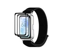 QJONSIU Strap Compatible with Huawei Band 11 Pro, Breathable Sturdy Nylon Replacement Band, 2 Pack Screen Protective Film-Black