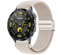 QJONSIU Strap Compatible with Huawei Watch GT 4 46mm, Soft Breathable Braided Nylon Replacement Band with Strong Magnetic Buckle-white