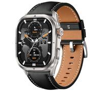QJONSIU Strap Compatible with Kospet Magic P10, Breathable Soft Leather Watch Replacement Band, Tang Buckle Design-Black