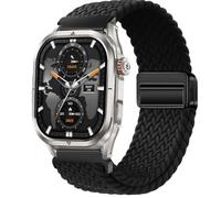 QJONSIU Strap Compatible with Kospet Magic P10, Soft Breathable Braided Nylon Replacement Band with Strong Magnetic Buckle-black