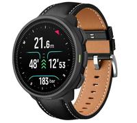 QJONSIU Strap Compatible with Suunto Nautic S, Breathable Soft Leather Watch Replacement Band, Tang Buckle Design-Black