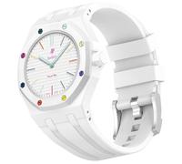 QJONSIU Strap Compatible with Swatch Royal Pop Savonnette, Crown at 3 o' clock, Not suitable for 12h Crown, Breathable Soft Silicone Strap Replacement-White