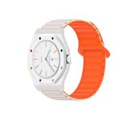 QJONSIU Strap Compatible with Swatch Royal Pop Savonnette, Crown at 3 o' Clock, Not Suitable for 12h Crown, Soft Silicone Replacement Band, Adjustable Magnetic Clasp-White Orange