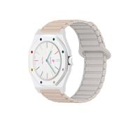 QJONSIU Strap Compatible with Swatch Royal Pop Savonnette, Crown at 3 o' Clock, Not Suitable for 12h Crown, Soft Silicone Replacement Band, Adjustable Magnetic Clasp-Ivory white