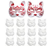 QJQJV 12Pcs Cat Masks to Decorate, Therian Pure White Paper DIY Blank Fox Hand-Paintable Anime Half Face Masks for Masquerade Carnival Cosplay Halloween