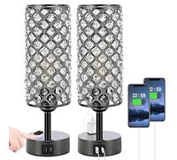 QJRGUY 3-Way Dimmable Touch Lamp with Crystal Shade for Bedroom, Home Office & Living Room (B-Pink)