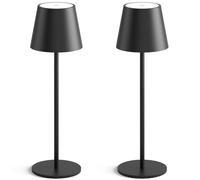 QJRGUY Cordless Waterproof Portable Rechargeable LED Table Lamp 2-Pack, Battery Powered, Stepless Dimming, Restaurants/Camping Suitable for Living Room, Dormitory, Office,(Black)