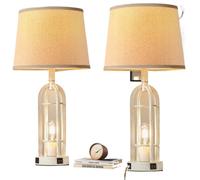 QJRGUY Fusión de Farmhouse e Industrial: 2 Set de Lámparas de Mesa, Luz para Dormitorio o Escritorio, Perfecta para Salón, Dormitorio, Oficina (Madera)